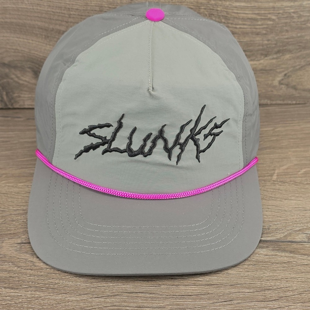 Slunks Hat Cap Adult Snapback Gray Pink Swimwear Surf Beach Retro Neon Coastal